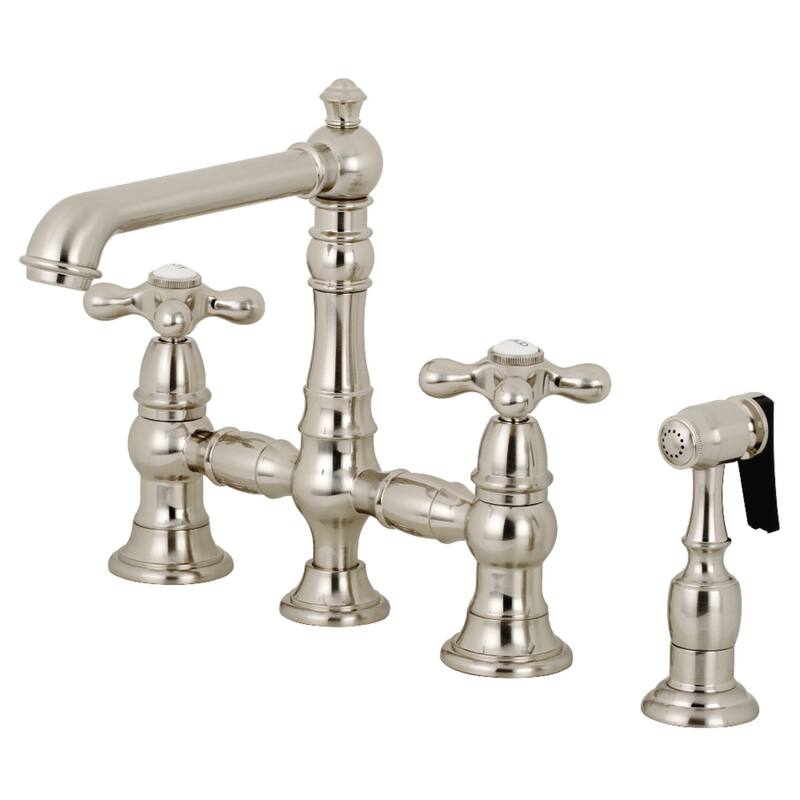 Kingston Brass English Country Bridge Kitchen Faucet with Sprayer - Brushed Nickel