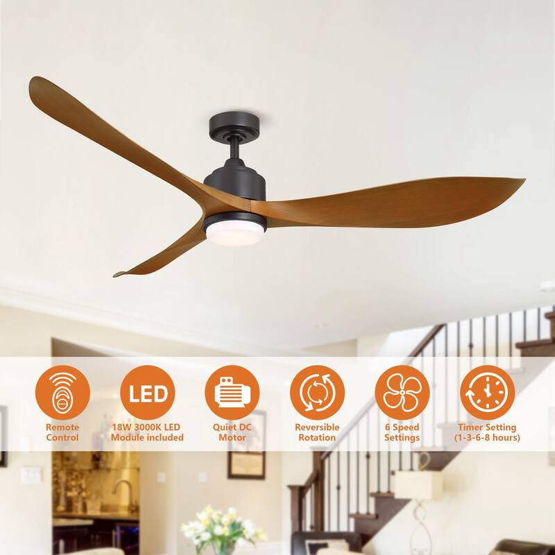 66" Classic Black/ Brown ABS Propeller LED Ceiling Fan with Light and Remote