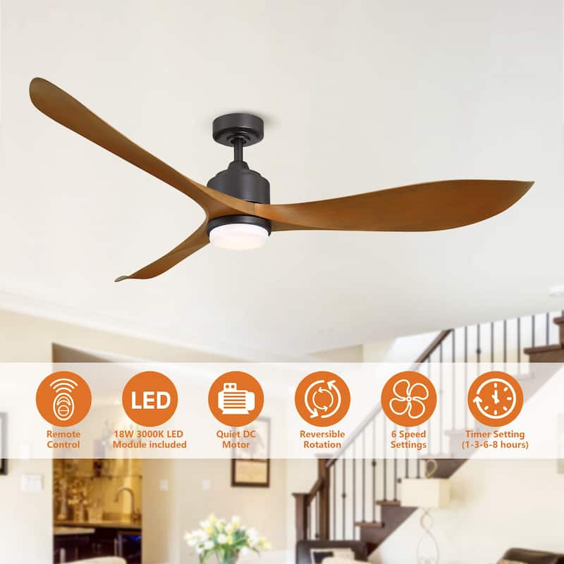 66" Modern Brown 3-Blade Dimmable Ceiling Fan with Light and Remote