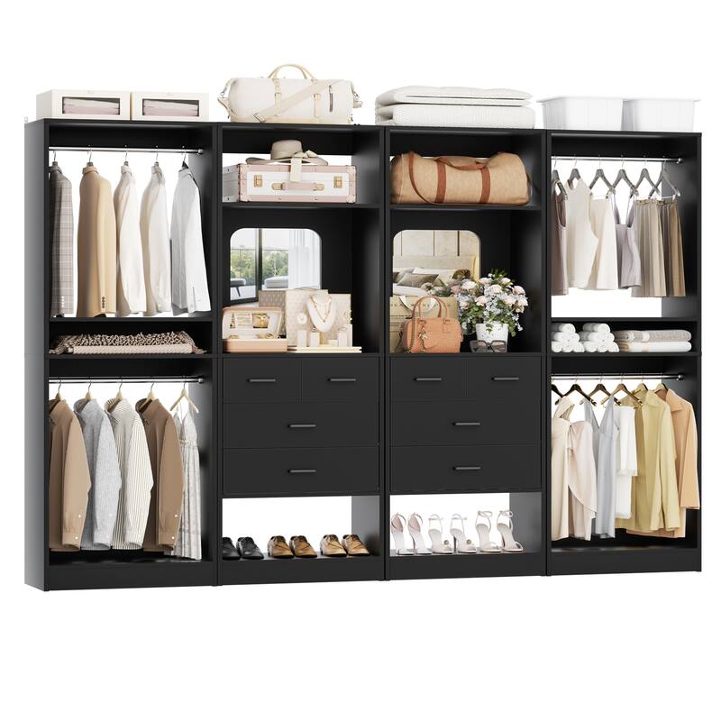 Set of 4 Closet System with 4 Drawer and Hanging Rods, Freestanding Closet Organizer with Storage Shelves