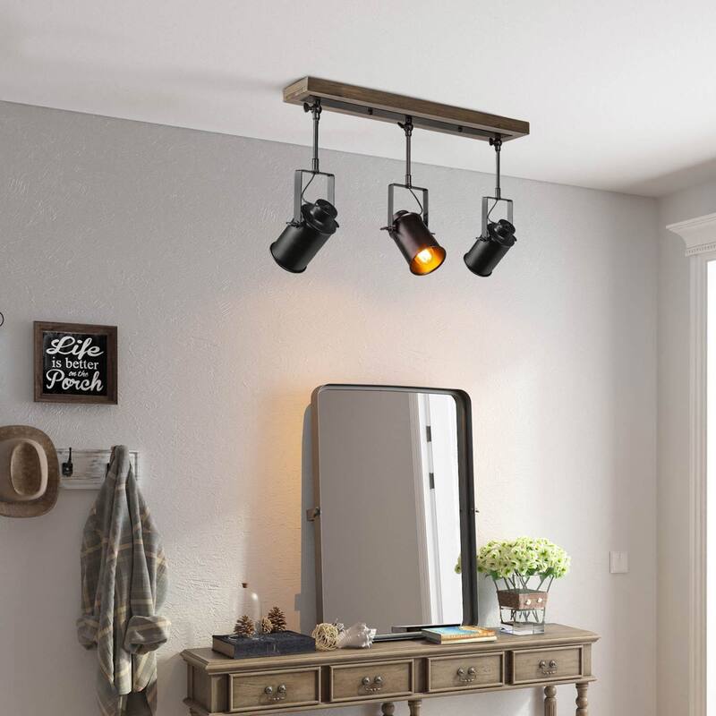Modern Farmhouse 3-Light Wood Track Spot Lights - 24.8"x 4.7" x 15.3"
