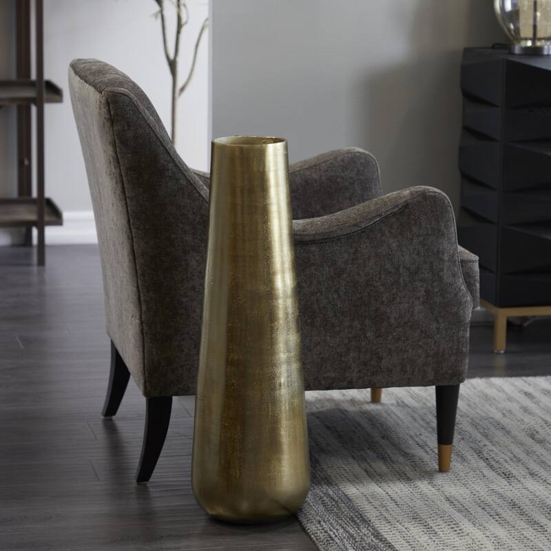 Stainless Steel Metal Minimalistic Tall Floor Cone Decorative Vase - Gold or Silver - Roche River Decor