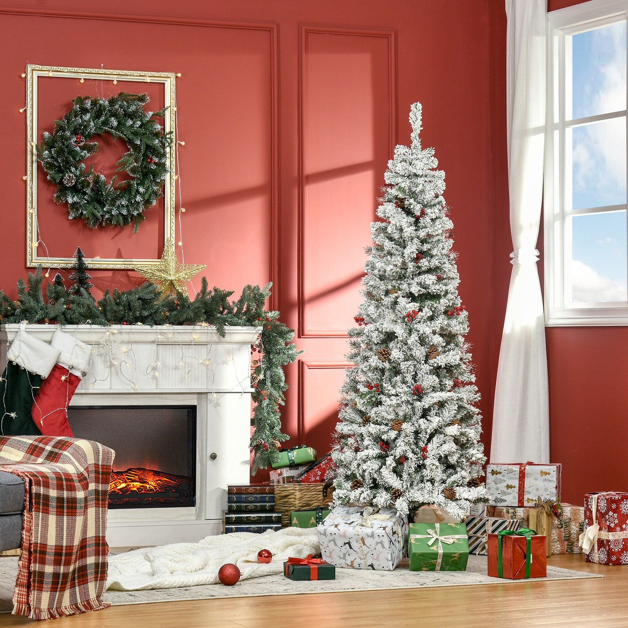 6ft flocked pencil christmas tree hotsell