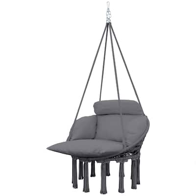 Cotton Blend Hammock Chair with Steel Frame and Comfy Cushion Fringe for Patio or Living Room - 31.5" W x 23.6" D x 15.7" H