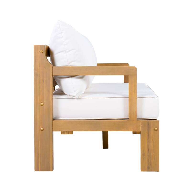 Christopher Knight Home - Outdoor 2-Piece Acacia Wood Patio Chat Set with High-Density Cushioned Loveseat & Coffee Table