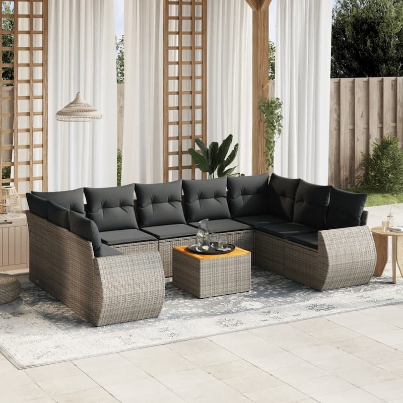 vidaXL Garden Sofa Set Black - Gray Large