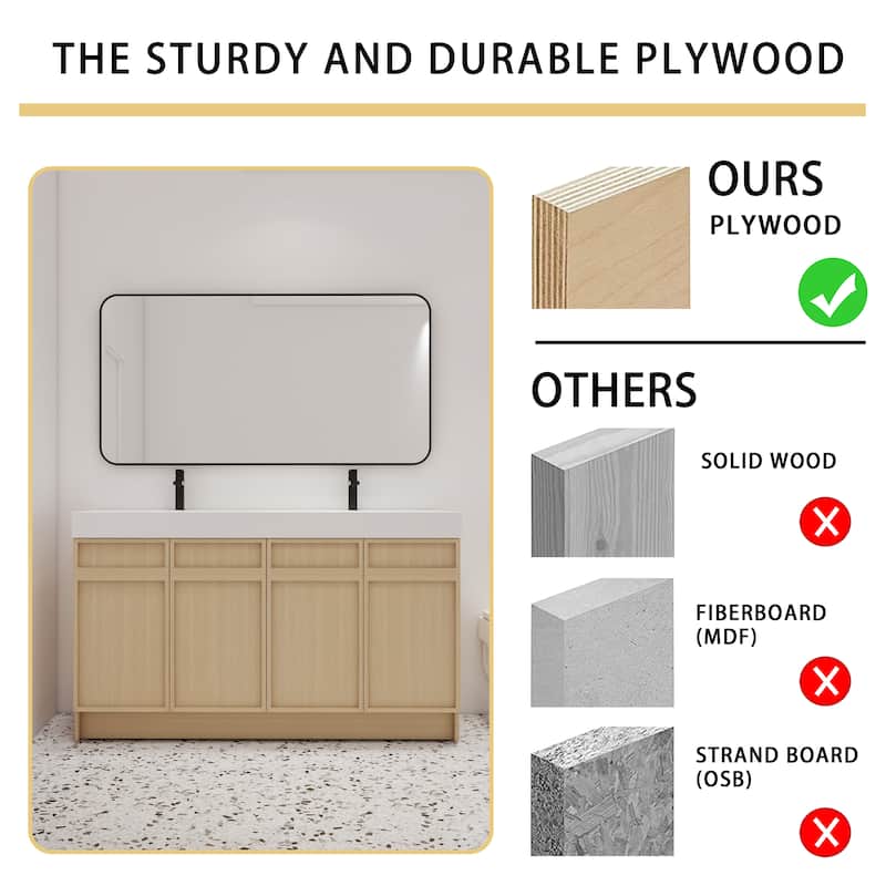 Malwee 30"/36"/48"/60" Bathroom Vanity with Sink, FreeStanding Vanity with Soft Close Doors and adjustable shelf