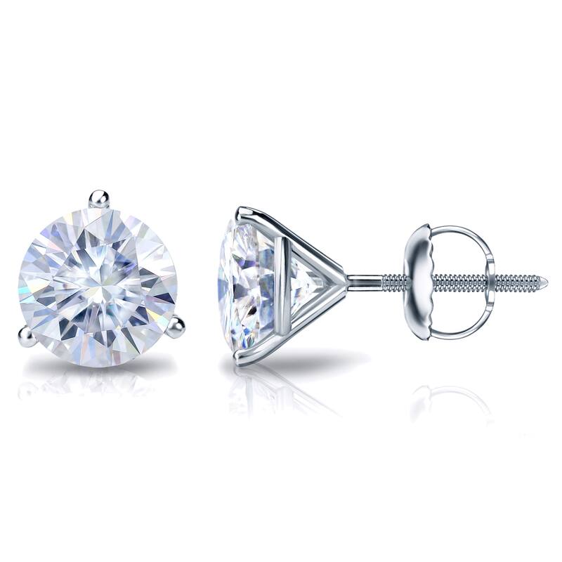 Auriya Platinum 2ctw Round Moissanite Stud Earrings Martini-set - 6.5 mm - White