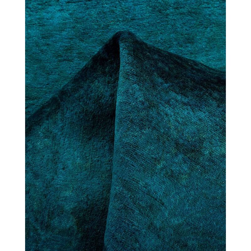 Overton Hand Knotted Wool Vintage Inspired Modern Contemporary Overdyed Blue Runner Rug - 3' 2" x 19' 10"