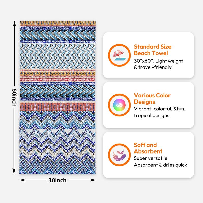 Large Boho Beach Towel Quick Dry Absorbent 30"x60"/35"x70"