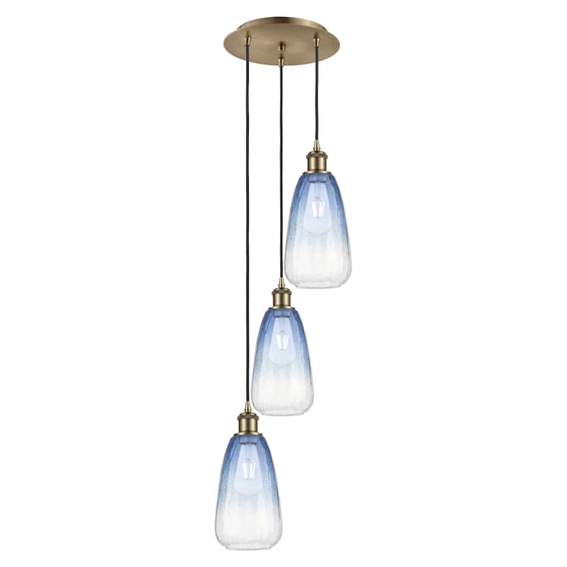 Innovations Lighting Endless Possibilities Ballston - Brookhaven Almond - 3 Light 13" Cord Hung Multi Pendant - Antique Brass/Sapphire Blue