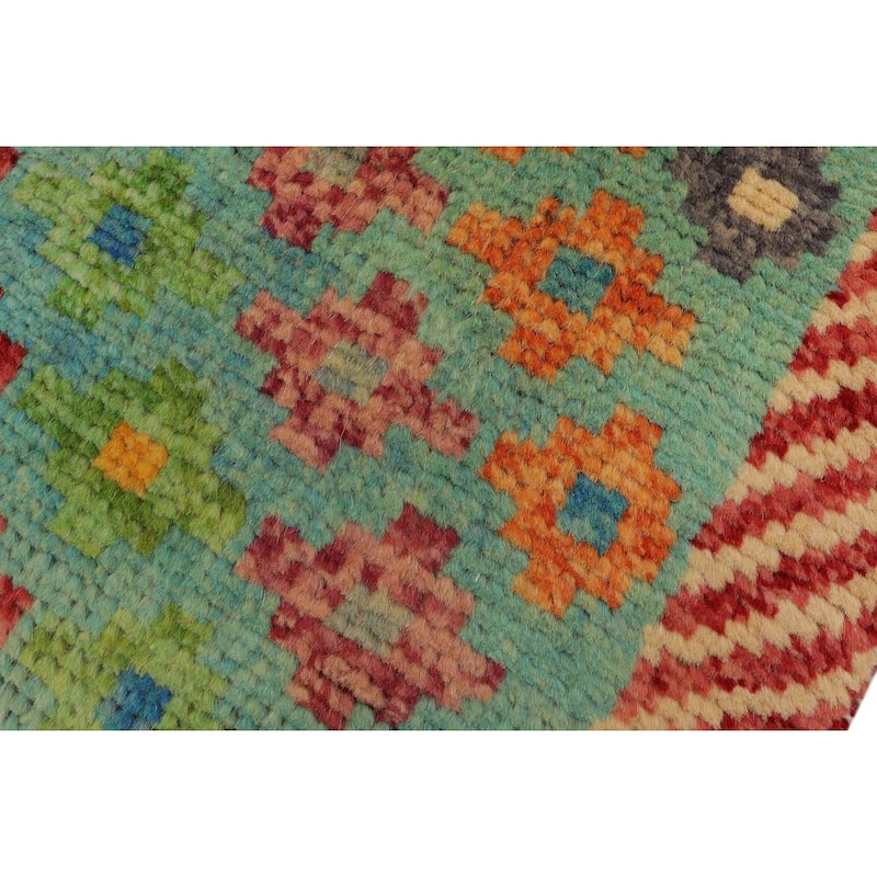 Shabby Chic Balochi Bowers Blue/Red Hand Knotted Wool Rug - 3'4'' x 5'1''