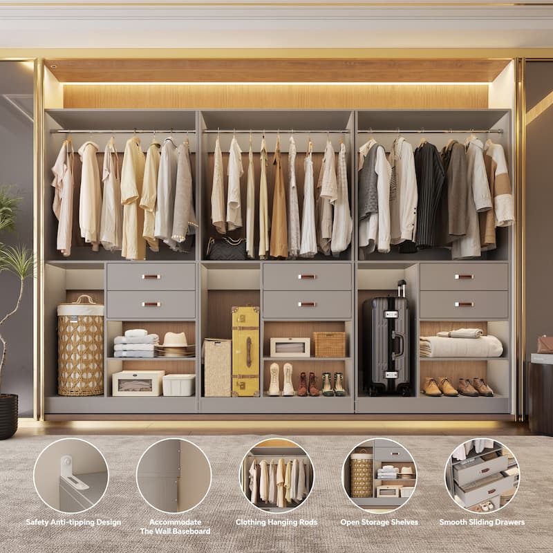 40'' Large Closet System with Shelves and 2 Drawers, Freestanding Closet Organizer with Hanging Rods