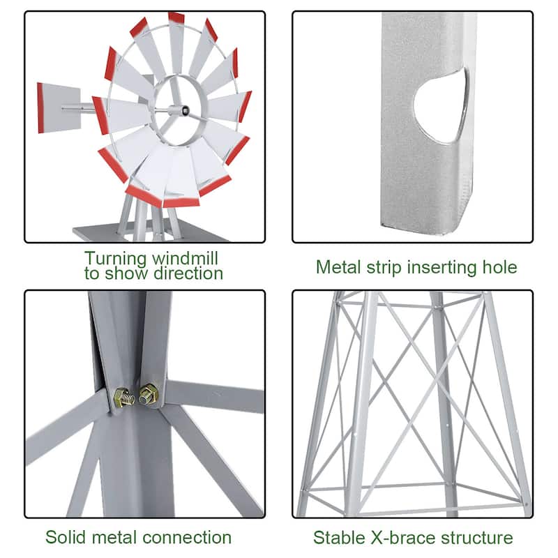 8FT Windmill Yard Garden Ornamental Windmill Weather Vane