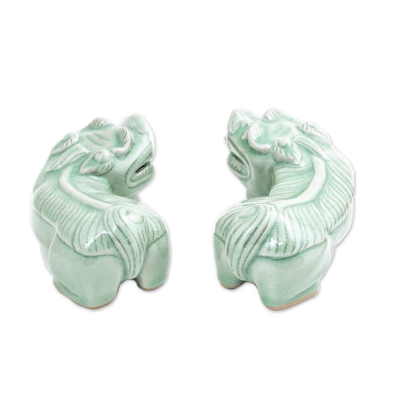 Novica Handmade Pi Xiu Celadon Ceramic Sculptures (Pair)