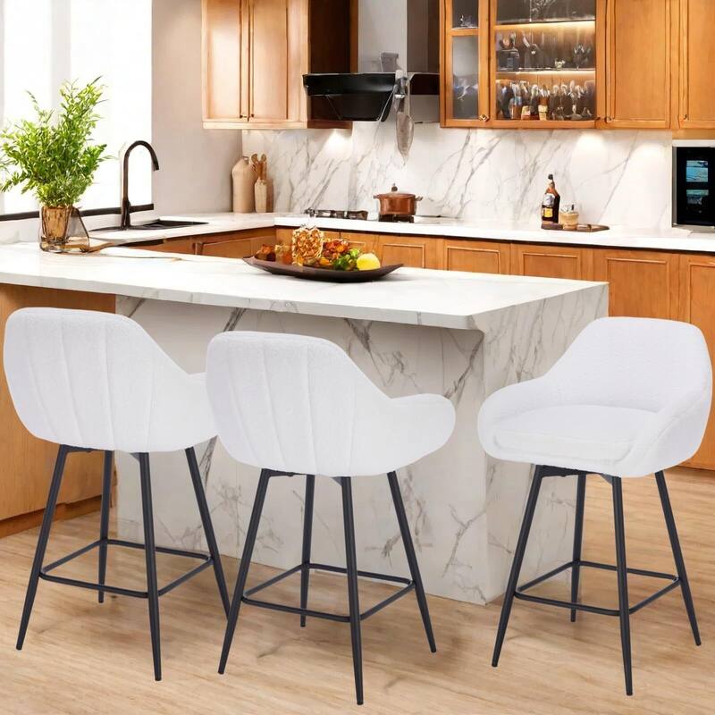 26" Counter Height Bar Stools Set of 2, 360° Swivel Upholstered Barstools for Kitchen Island