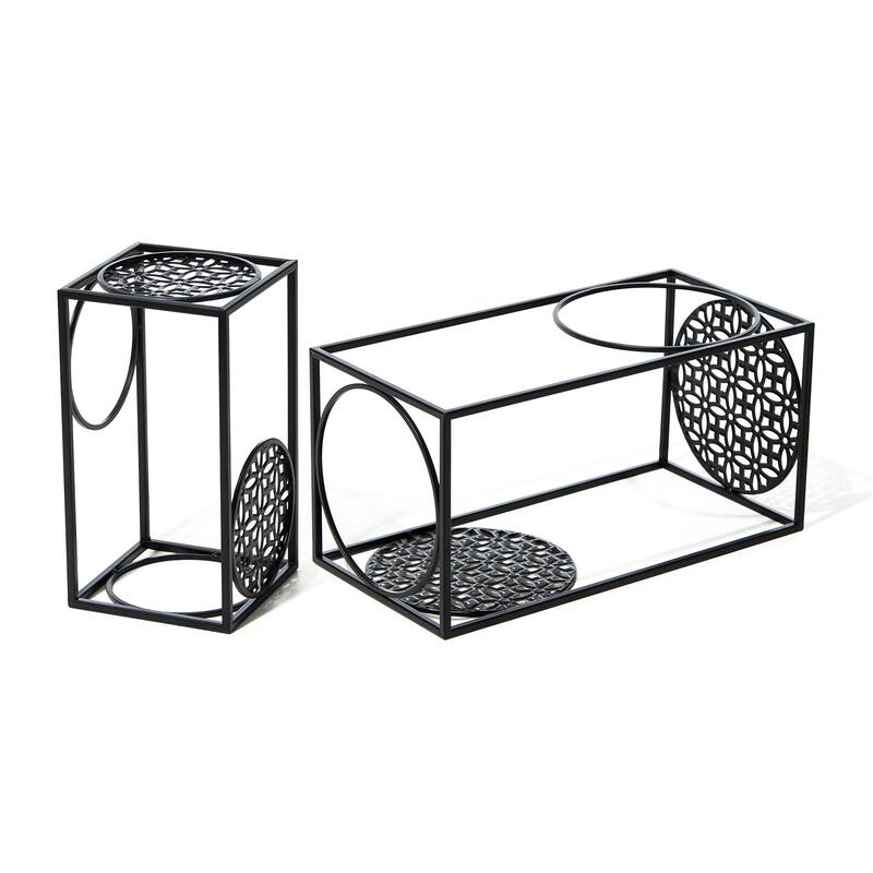 Glitzhome Set of 2 Black Metal Wire Rectangular Nesting Planter Stand Side Table