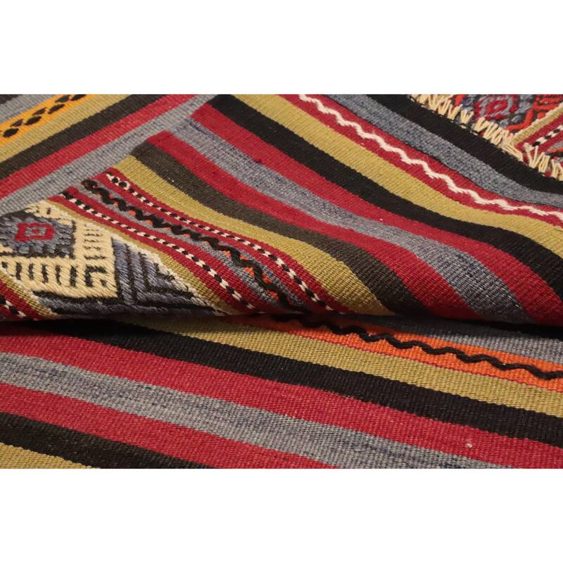 Hand Woven Oriental 100% Wool Carpet Southwestern Tribal Multi-Colored Kilim Area Rug - 8' 9'' X 5' 4''