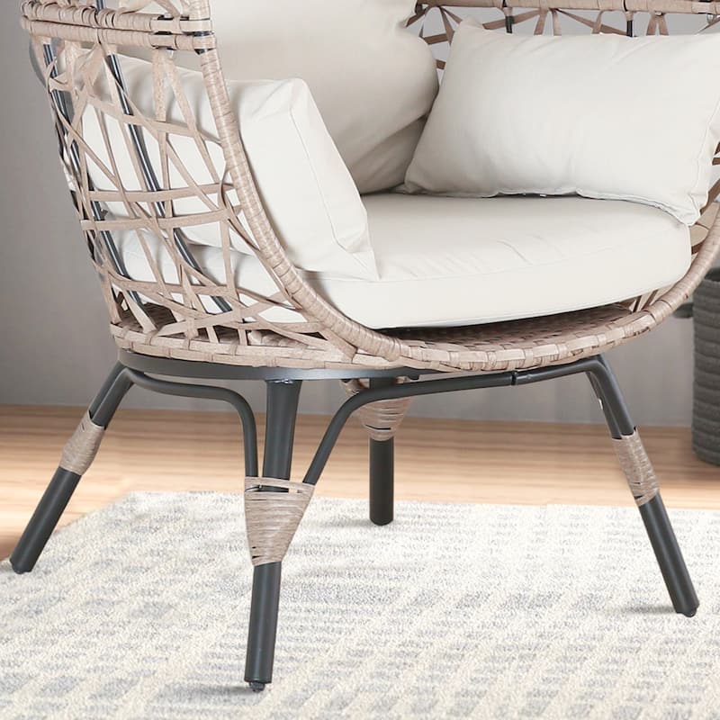 Patio Rattan Egg Chair with Cushion and Pillow