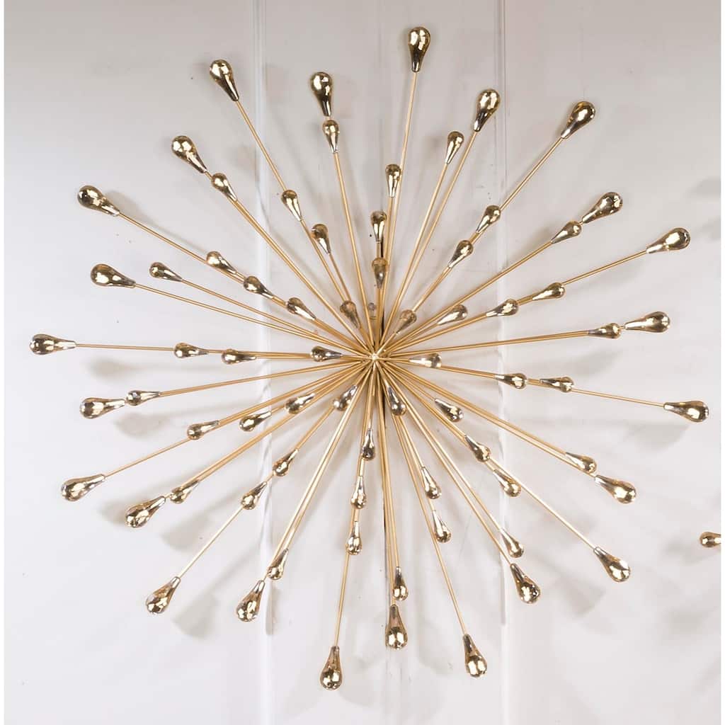 28" DIA Gold Starburst Metal/Clear Beads Wall Art