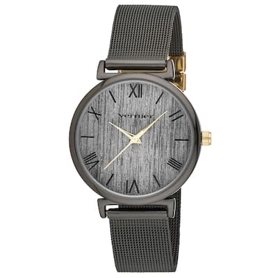 Vernier Womens Round Case Black and Gold Tone Mesh Watch