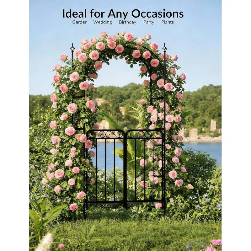7.9FT Metal Garden Arch, with Double Gates