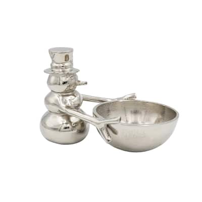 Cast Aluminum Snowman Holding Bowl