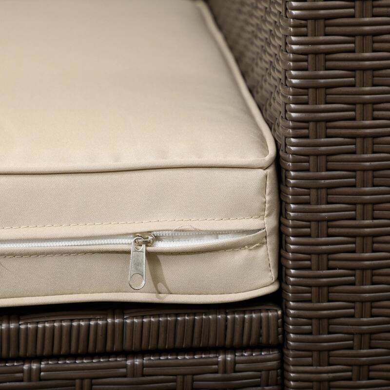 PE Rattan Outdoor Loveseat with Cushions and 2 Throw Pillows