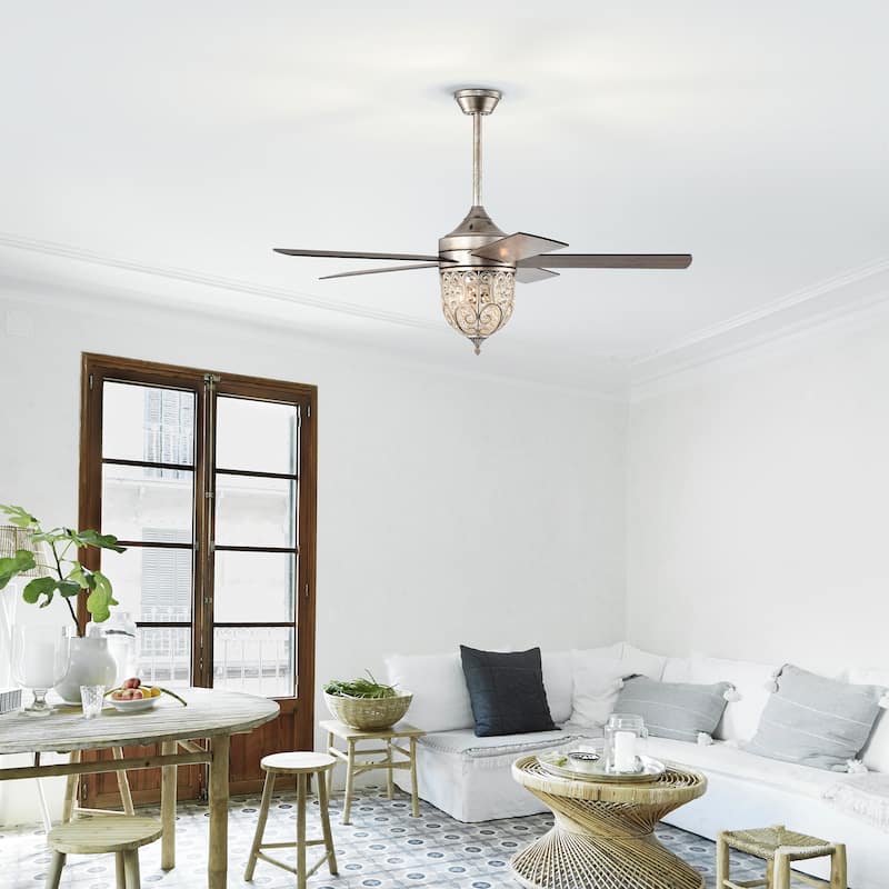 Jaxen 52 Inch Antique Bronze Crystal Ceiling Fan 2 Light with Remote