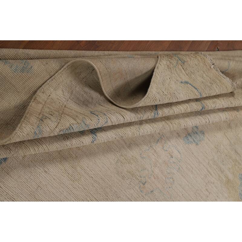 Hand Knotted Oriental 100% Wool Carpet Transitional All-Over Beige & Ivories Oushak Area Rug - 12' 0'' X 9' 0''
