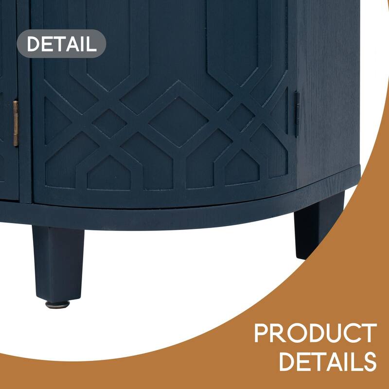 Curved Design Storage Cabinet made of Fraxinus Mandschuric Solid Wood Veneer, Featuring Four Doors and Adjustable Shelves