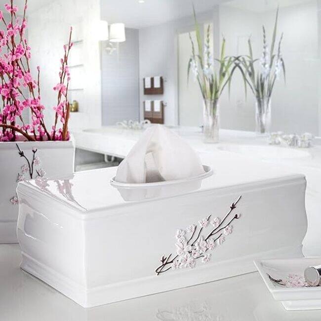 Creative Scents Vanda White Rectangular Tissue Box Cover