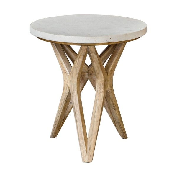 slide 2 of 4, Uttermost Marnie 22" Diameter Stone Top Wood Side Table Natural Ivory