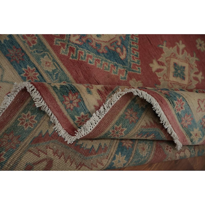 Hand Knotted Oriental 100% Wool Carpet Traditional Geometric Pink Kazak Area Rug - 11' 3'' X 8' 6''