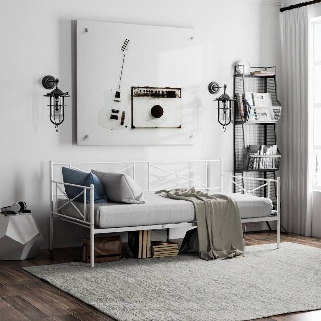 Metal Daybed Twin Bed Frame Stable Steel Slats Sofa Bed