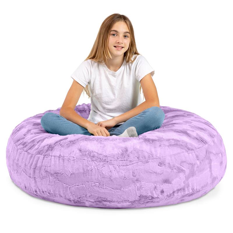 Jaxx Cocoon 4 Foot Kids Bean Bag Chair and Crash Pad - Faux Fur - Bellflower Purple