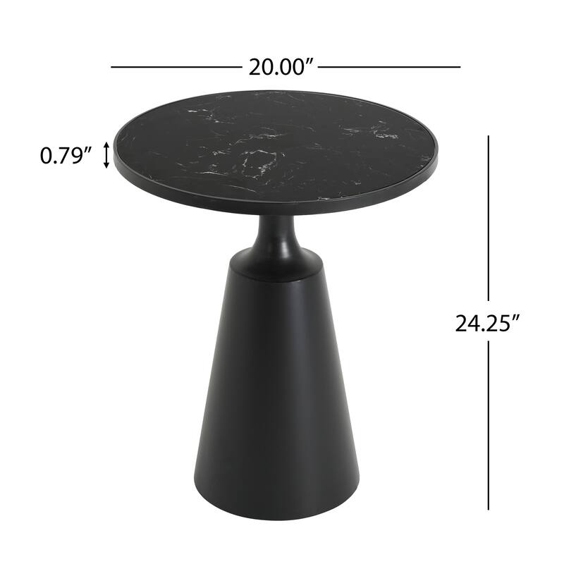 Christopher Knight Home - Lunaro Modern Marble Pattern Top/ Round Glass Top Round Side Table with Black Iron Base