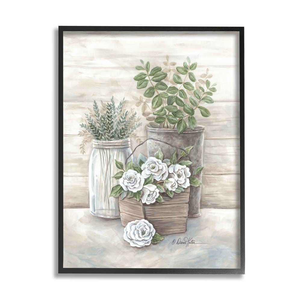 Stupell Country Succulents Botanicals Rustic Jar Planter Design Framed Wall Art - Green