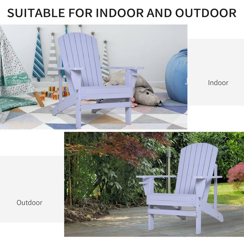 Wooden Adirondack Chair, Outdoor Patio Lawn Chair With Cup Holder, Weather Resistant Lawn Furniture