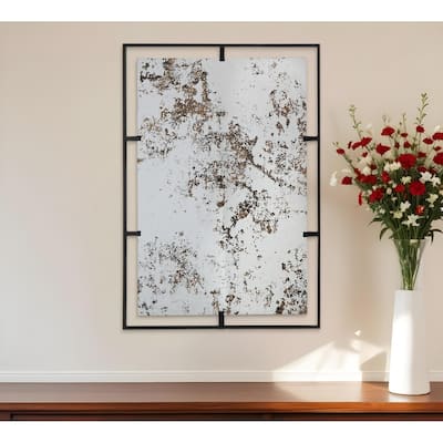 HomeRoots 32" Black Iron Framed Antiqued Glass Accent Mirror - 22' X '31.9' X '0.6