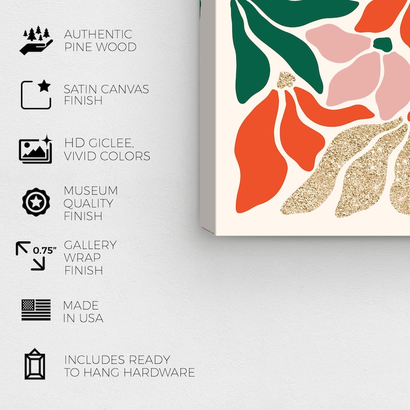 Wynwood Studio Canvas Floral and Botanical Glitter Poinsettias Gold Glam Wall Art Canvas Print
