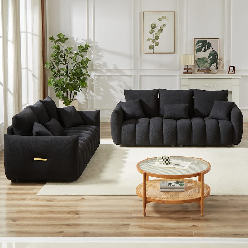 Teddy Fabric Upholstered Deep Seat Sofas Set with 2pc 3-seater Couches
