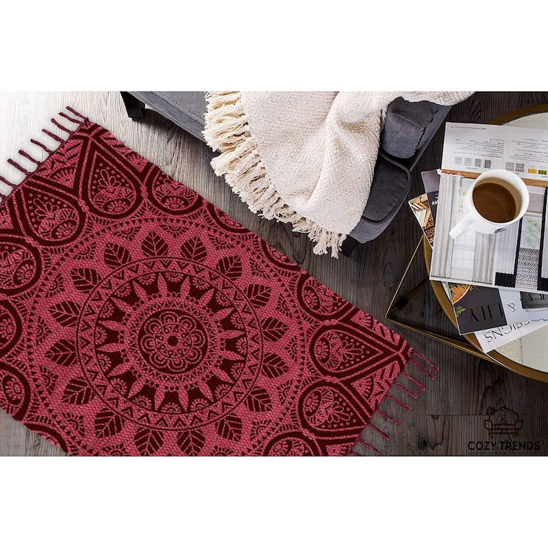 Authentic Hand-Woven Indian Cotton Rug 24''x36'' - Washable, Reversible, and Timelessly Stylish - 2'x3'