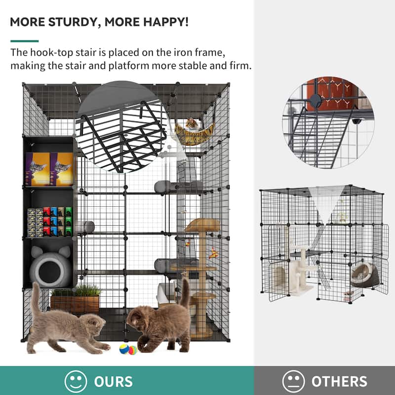 Large Cat Cage with Storage Cube DIY Indoor Catio Metal Cat Playpen with Hammock Platforms for 1-4 Cats 5 Tiers Cat Kennel