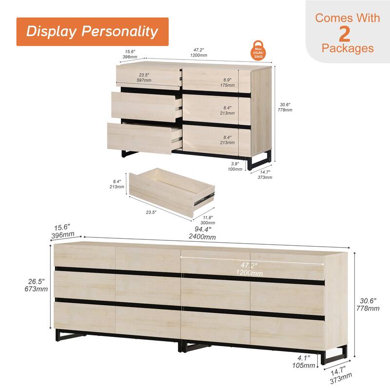 WAMPAT Dresser for Bedroom, Closet Organizers and Storage with Drawers, Chest of Drawers with Metal Base, Modern Wooden Dresser