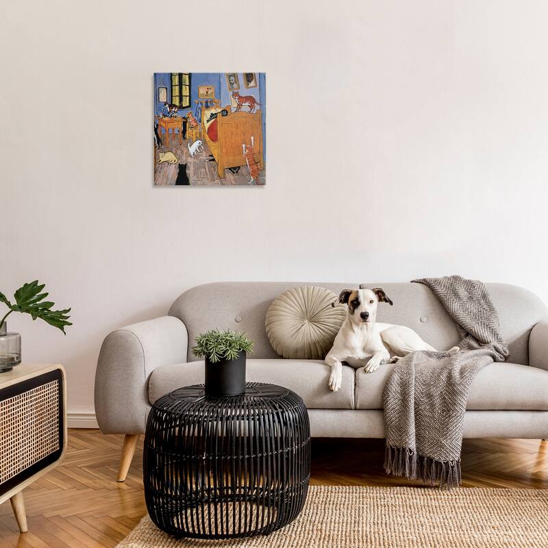 Stupell Cats in The Bedroom Classic Painting Parody Canvas Wall Art - Orange