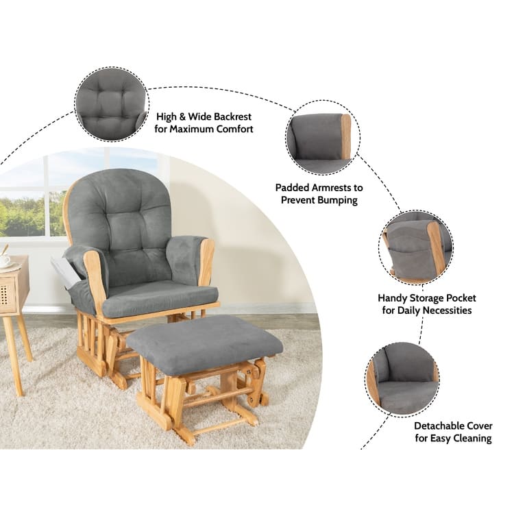 Ultimate Nursery Comfort - Glider and Ottoman Set with Reclining Cushion Chair, Rocker Chair with Padded Back and Armrests