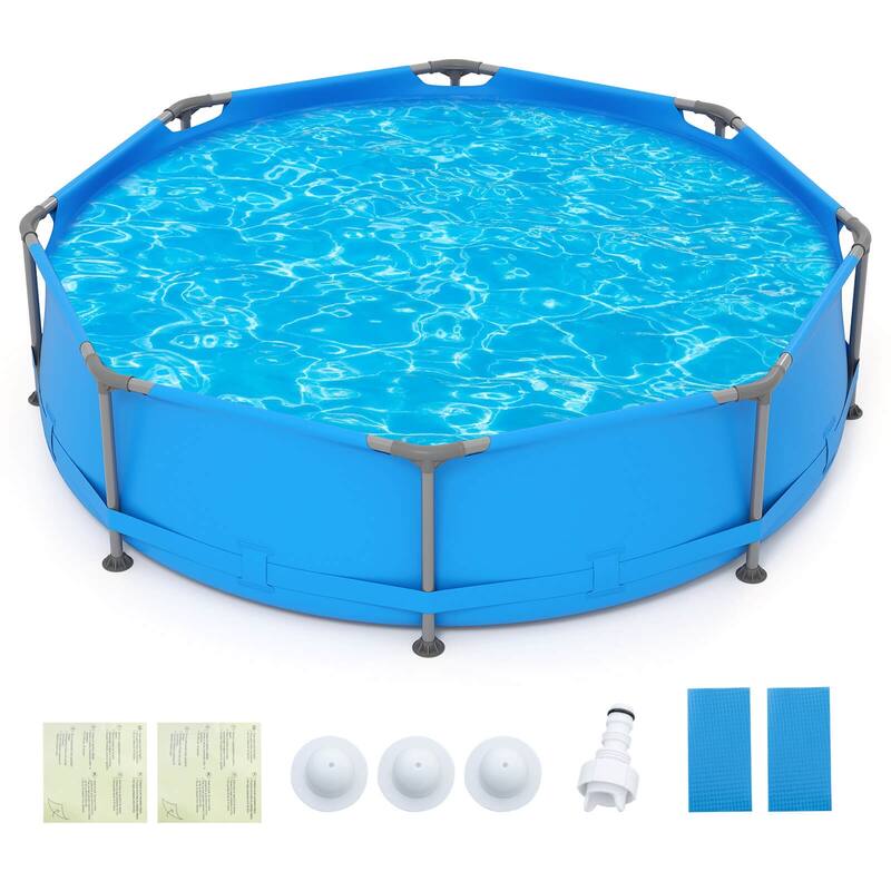 Costway 1158 Gal Outdoor Family Swimming Pool with Metal Frame - See Details - Blue - See Details