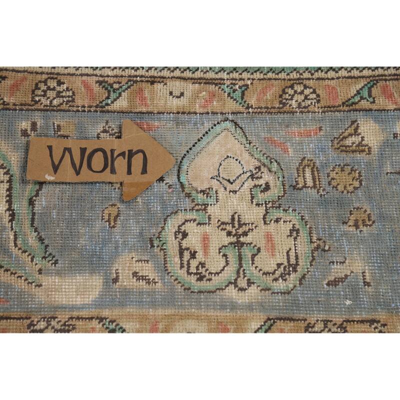 Blue Tabriz Persian Vintage Area Rug Hand-Knotted Wool Carpet - 9'6" x 12'8"