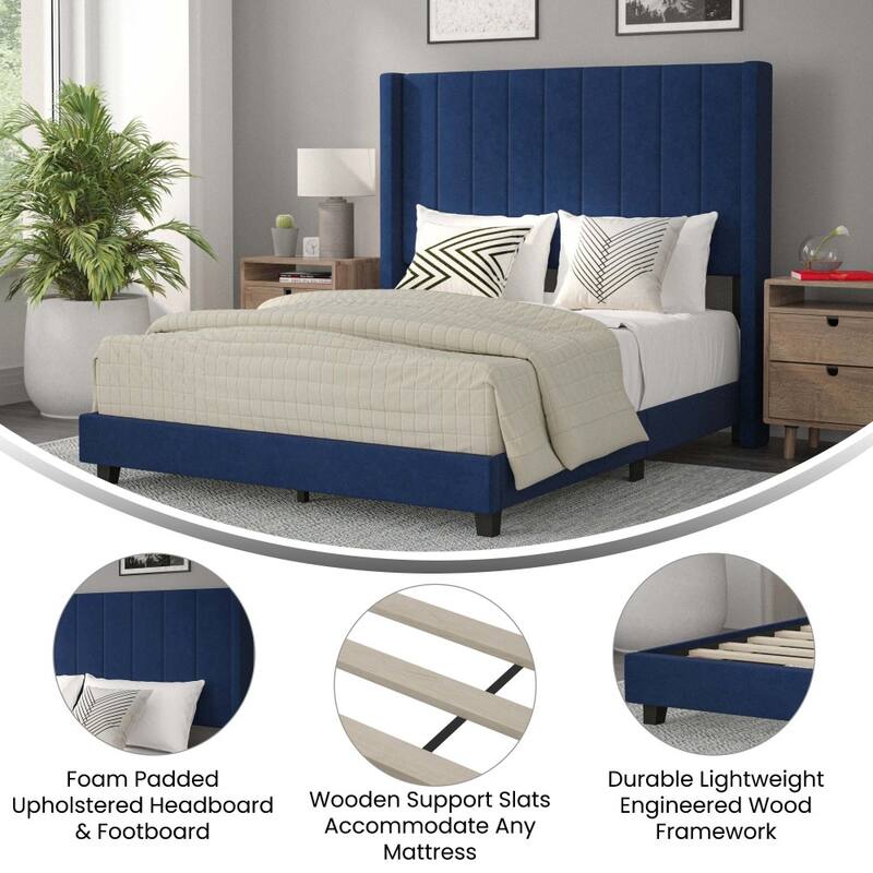 Upholstered Platform Bed with Wingback Headboard